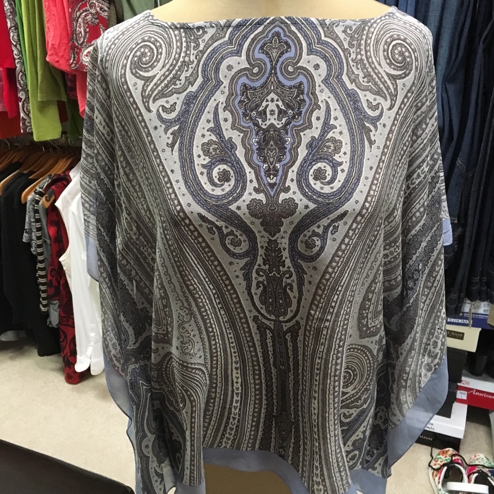 Talbots poncho paisley blue gray white
